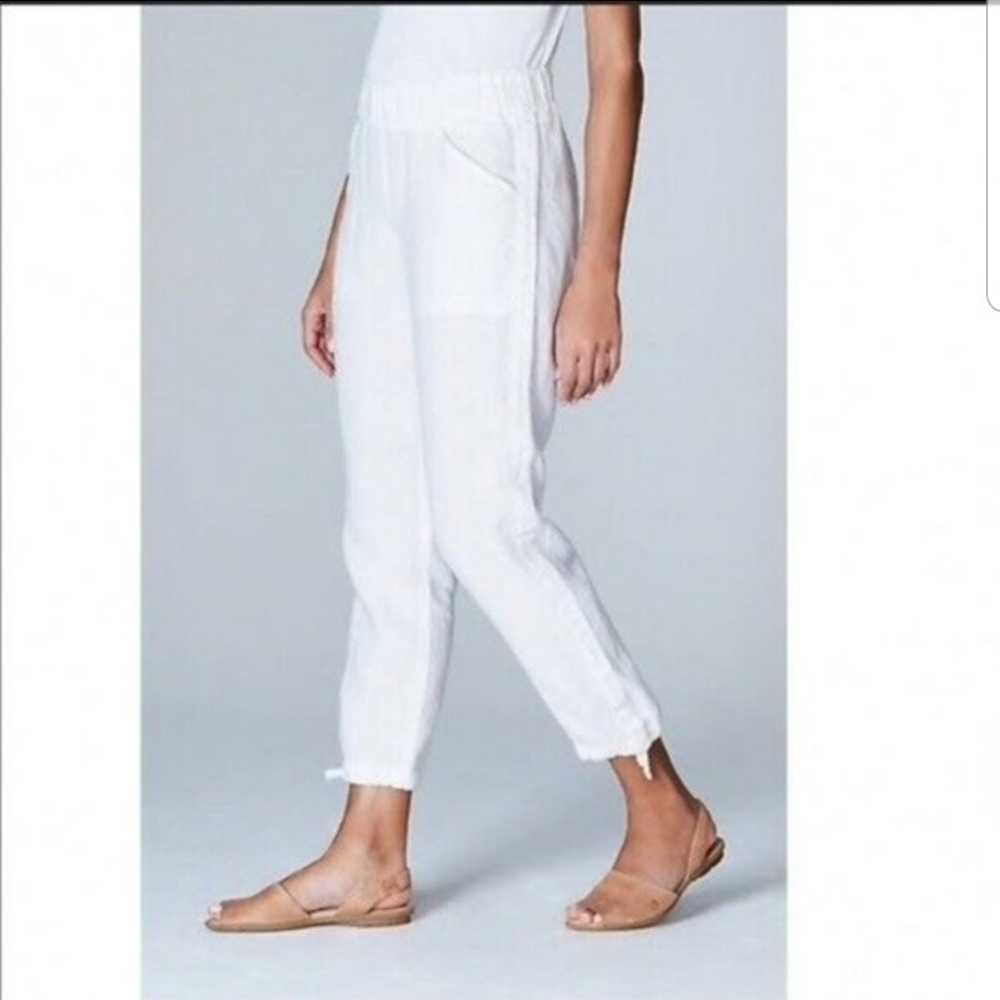 J.Jill Pure Jill Linen Crop Pants Womens Medium White Pull On Elastic Waist